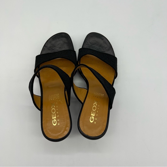 Geox Respira Leather Wedge Slide Sandals Black Slip-On Women 10 US Comfort - Picture 10 of 14
